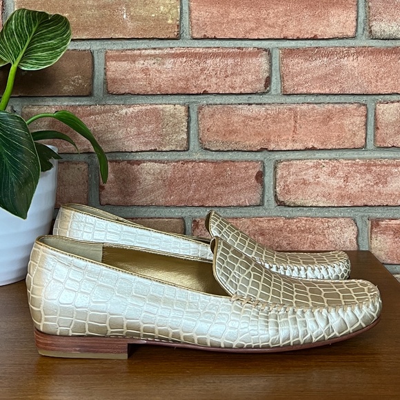 Robert Zur Soft Gold Crocodile Embossed Glove Loafer with Square Toe in Size 12 - Picture 6 of 11